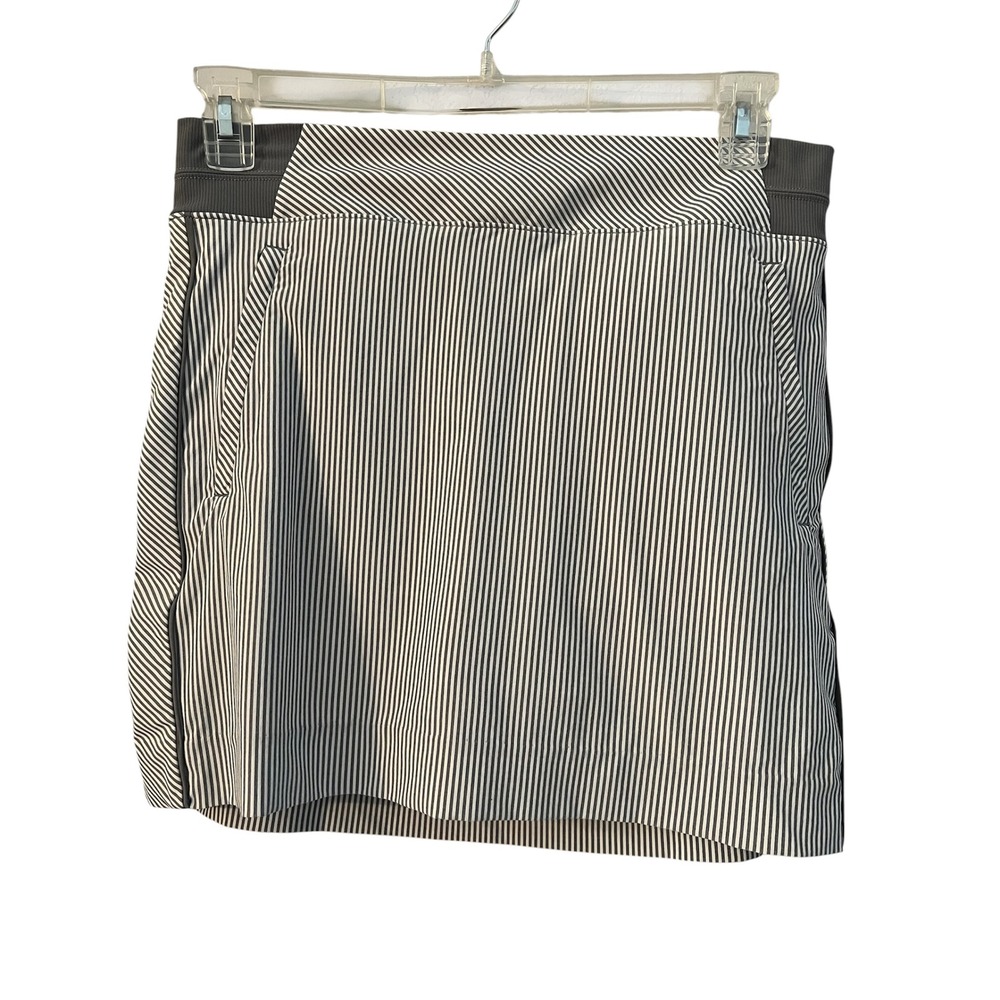 Athleta Women Grey White Striped Golf Tennis Skort Pockets Size 8